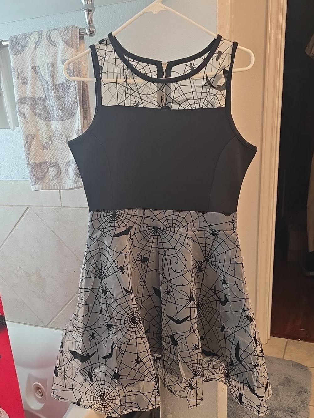 Spirit Black & Gray Spiderweb Fit-and-Flare Mini Dress